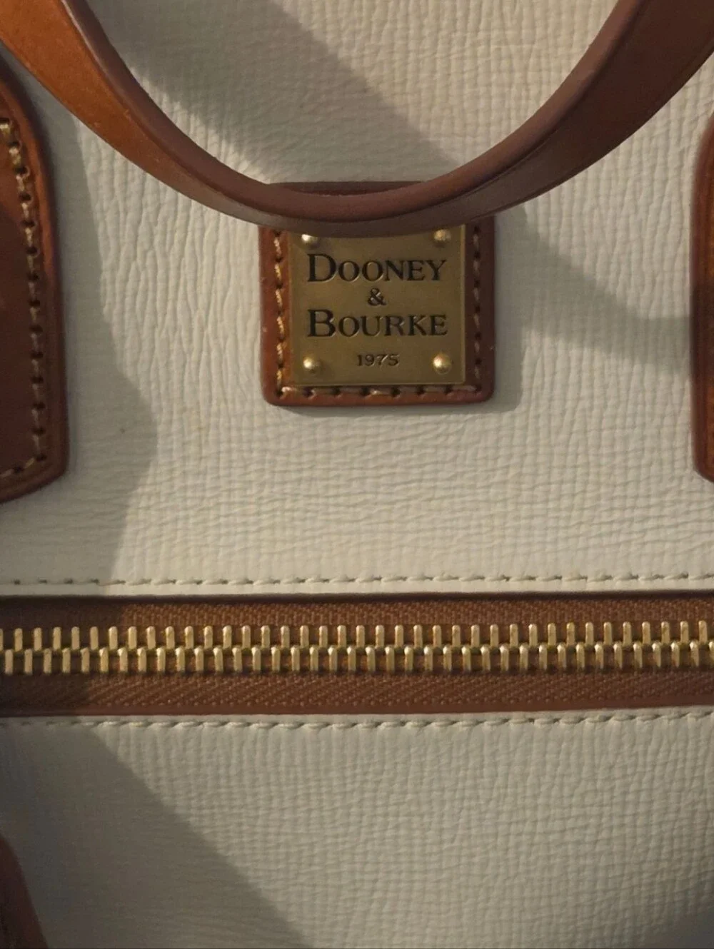 Dooney & Bourke White And British Tan Leather Satchel